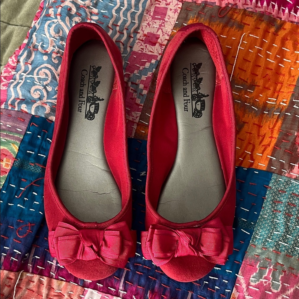 Coach and Four Vibrant Red Women's Flats with Bow